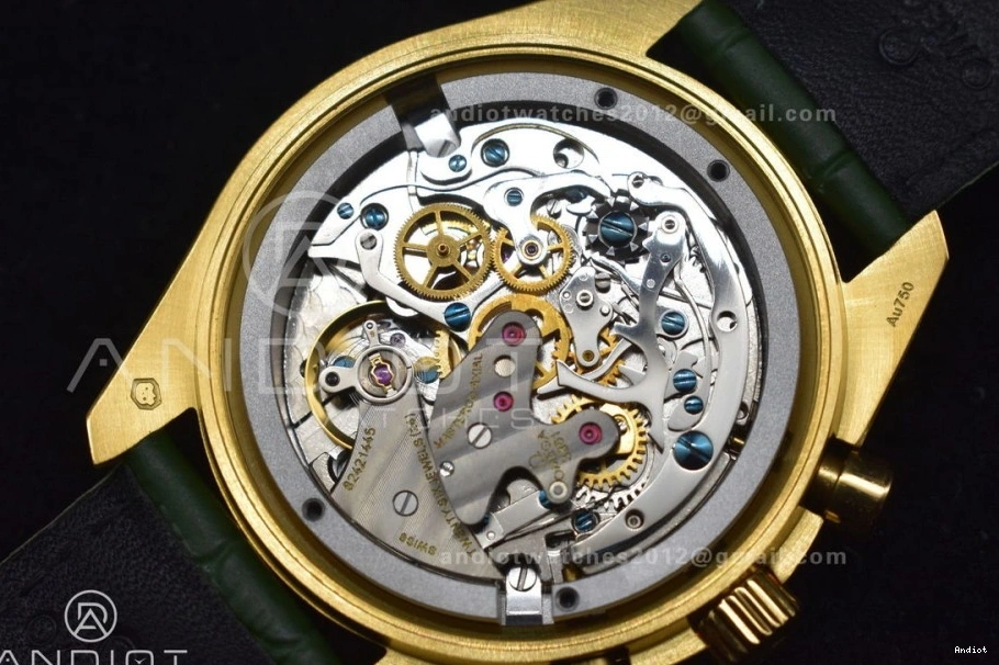 Gold Green Speedmaster Manual Green on Moonshine Strap Dial Edition RMF in Chrono YG Moonwatch Best Leather 0201